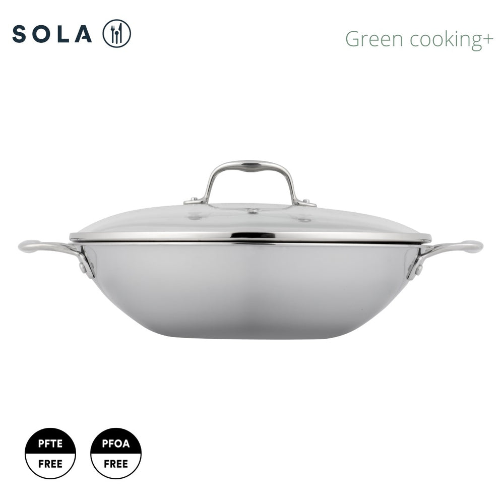 Sola Wokpfanne mit Deckel Green Cooking Ø 32 cm – ohne Antihaftbeschichtung – geeignet für alle Wärmequellen