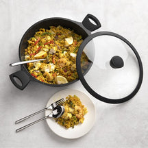 Sola Topfset Pearl 4-teilig – Edelstahl – downdraft-geeignet + Sola Schmorpfanne Fair Ø 28 cm – geeignet für alle Herdarten