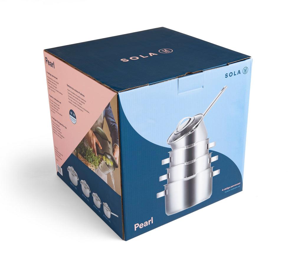 Sola Topfset Pearl 4-teilig – Edelstahl – downdraft-geeignet – Kochtöpfe Ø 16, 18, 20 cm & Stieltopf Ø 16 cm – geeignet für alle Herdarten