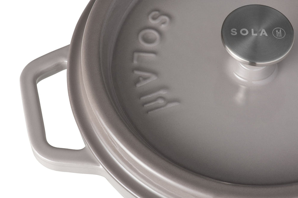 Sola Bräter mit Deckel Gusseisen - Grau - ø 28 cm / 5 Liter - Emaillierte Antihaftbeschichtung