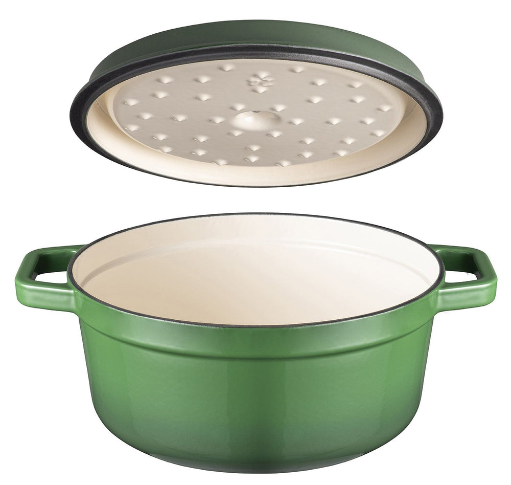 Sola Bräter mit Deckel Gusseisen - Grün - ø 28 cm / 5 Liter - Emaillierte Antihaftbeschichtung