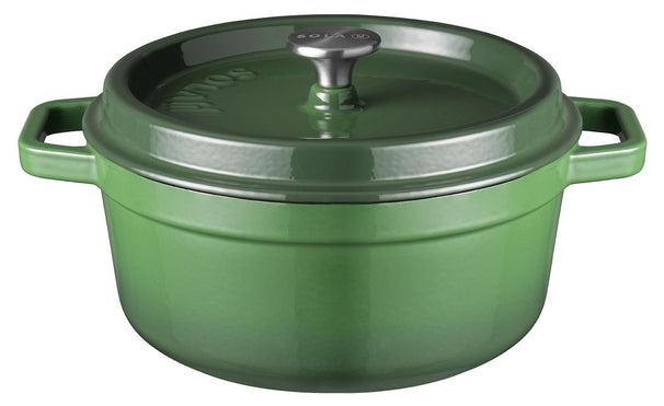 Sola Bräter mit Deckel Gusseisen - Grün - ø 28 cm / 5 Liter - Emaillierte Antihaftbeschichtung