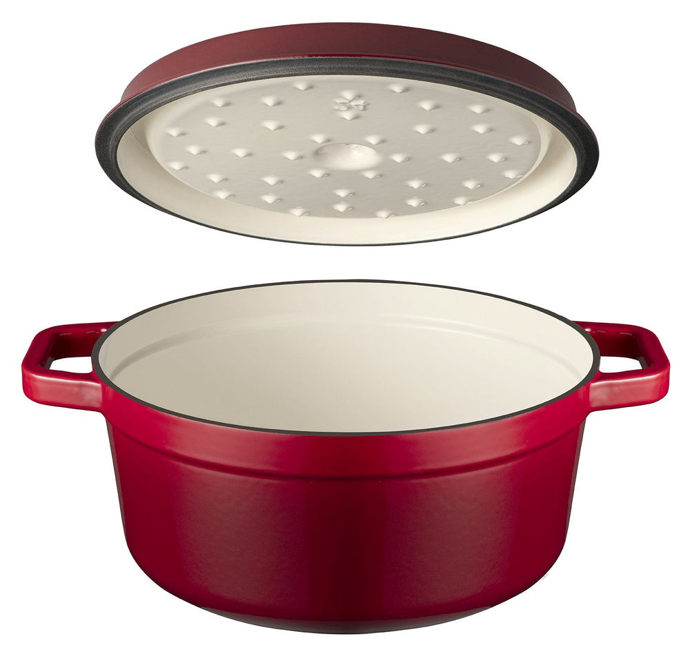 Sola Bräter mit Deckel Gusseisen - Rot - ø 28 cm / 5 Liter - Emaillierte Antihaftbeschichtung