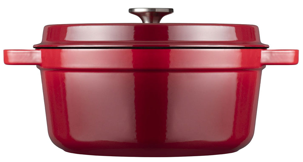 Sola Bräter mit Deckel Gusseisen - Rot - ø 28 cm / 5 Liter - Emaillierte Antihaftbeschichtung