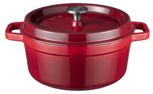 Sola Bräter mit Deckel Gusseisen - Rot - ø 24 cm / 3.2 Liter - Emaillierte Antihaftbeschichtung