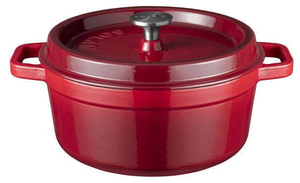 Sola Bräter mit Deckel Gusseisen - Rot - ø 24 cm / 3.2 Liter - Emaillierte Antihaftbeschichtung