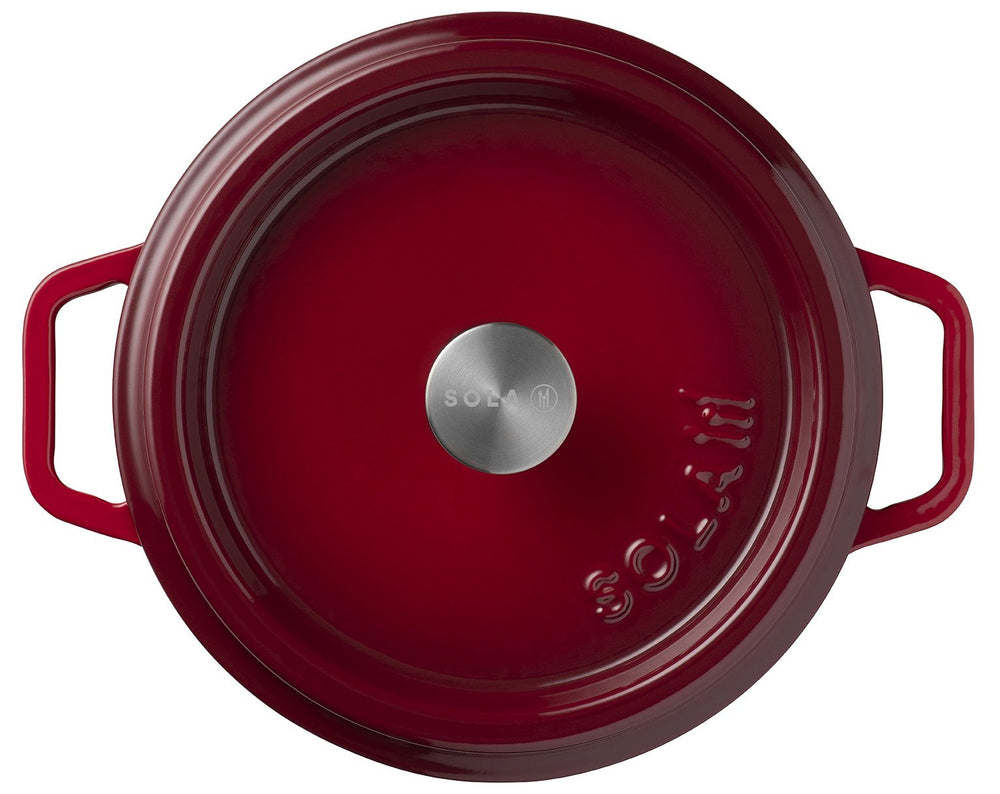 Sola Bräter mit Deckel Gusseisen - Rot - ø 28 cm / 5 Liter - Emaillierte Antihaftbeschichtung