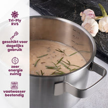 Sola Kochgeschirr Set Ruby 7-teilig Premium Triply RVS - Kochtopf ø 16, 18, 20 und 24 cm und Stielkasserolle ø 16 cm & BEKA Bratpfannen Pro Induc ø 24 & 28 cm