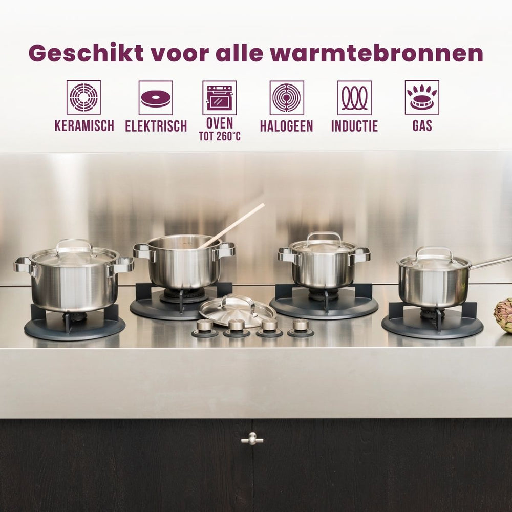 Sola Kochgeschirr Set Ruby 7-teilig Premium Triply RVS - Kochtopf ø 16, 18, 20 und 24 cm und Stielkasserolle ø 16 cm & BEKA Bratpfannen Pro Induc ø 24 & 28 cm