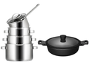 Sola Topfset Pearl 4-teilig – Edelstahl – downdraft-geeignet + Sola Schmorpfanne Fair Ø 28 cm – geeignet für alle Herdarten