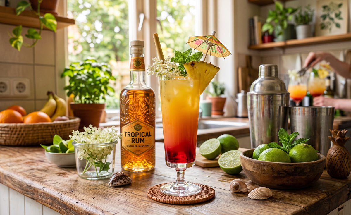 Een zonnige zomerse cocktail met mango, passievrucht en een vleugje rum
