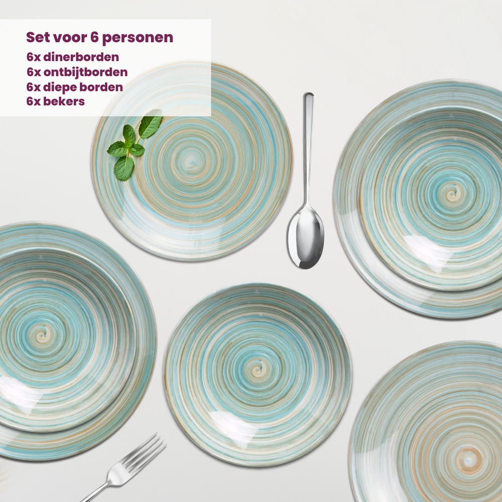 Cosy & Trendy Geschirrset Turbolino - Blau - 24-teilig / 6 Personen