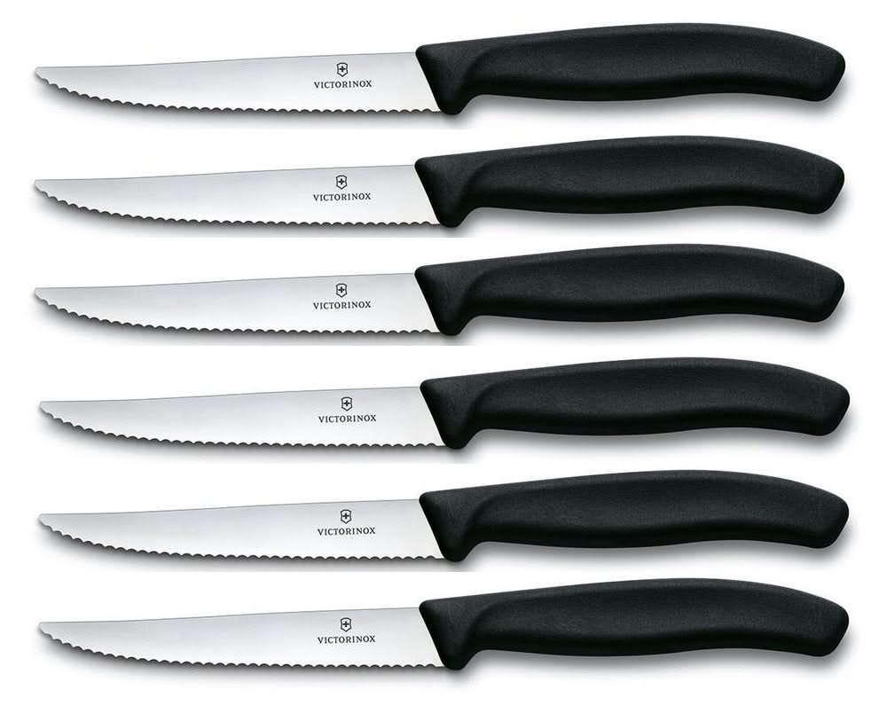 Victorinox Steakmesser Wellenschliff Swiss Classic Schwarz - 6 Stück