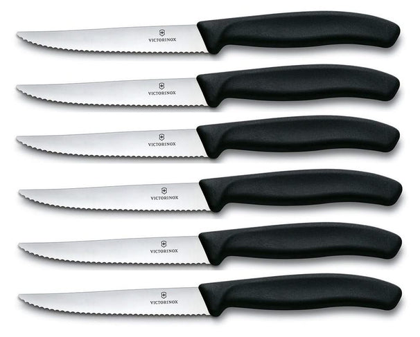 Victorinox Steakmesser Wellenschliff Swiss Classic Schwarz - 6 Stück