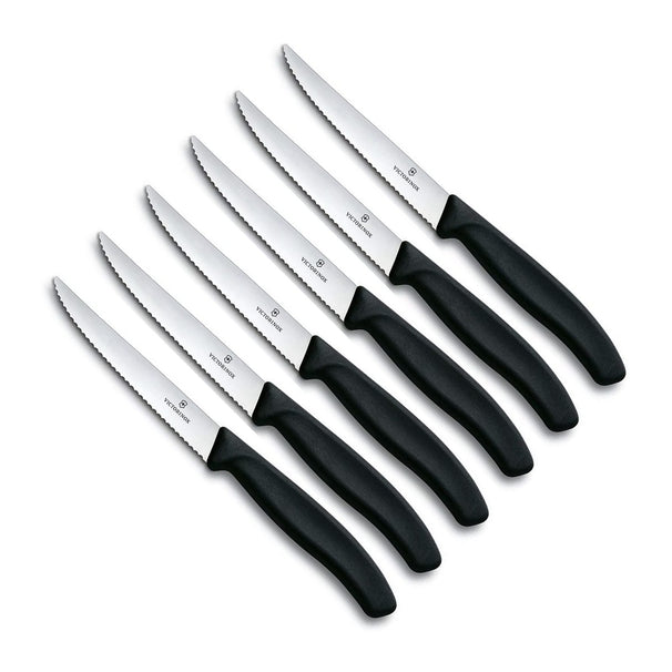 Victorinox Steakmesser Wellenschliff Swiss Classic Schwarz - 6 Stück