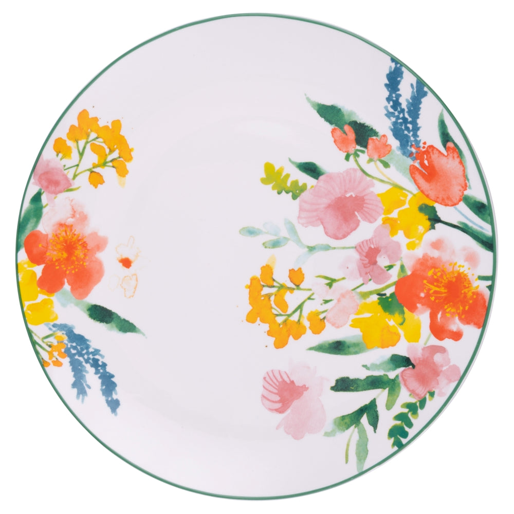 Villa d'Este Home Geschirrset Flora Porzellan 18-teilig / 6 Personen - 6 Speiseteller, 6 Frühstücksteller und 6 Suppenteller