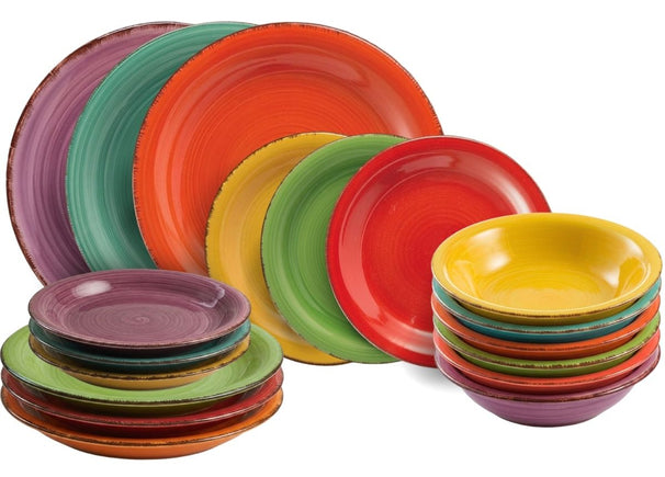 Villa d'Este Home Geschirrset Baita Multicolor 18-teilig / 6 Personen - 6 Speiseteller, 6 Frühstücksteller und 6 Suppenteller
