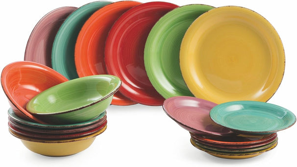 Villa d'Este Home Geschirrset Baita Multicolor 18-teilig / 6 Personen - 6 Speiseteller, 6 Frühstücksteller und 6 Suppenteller