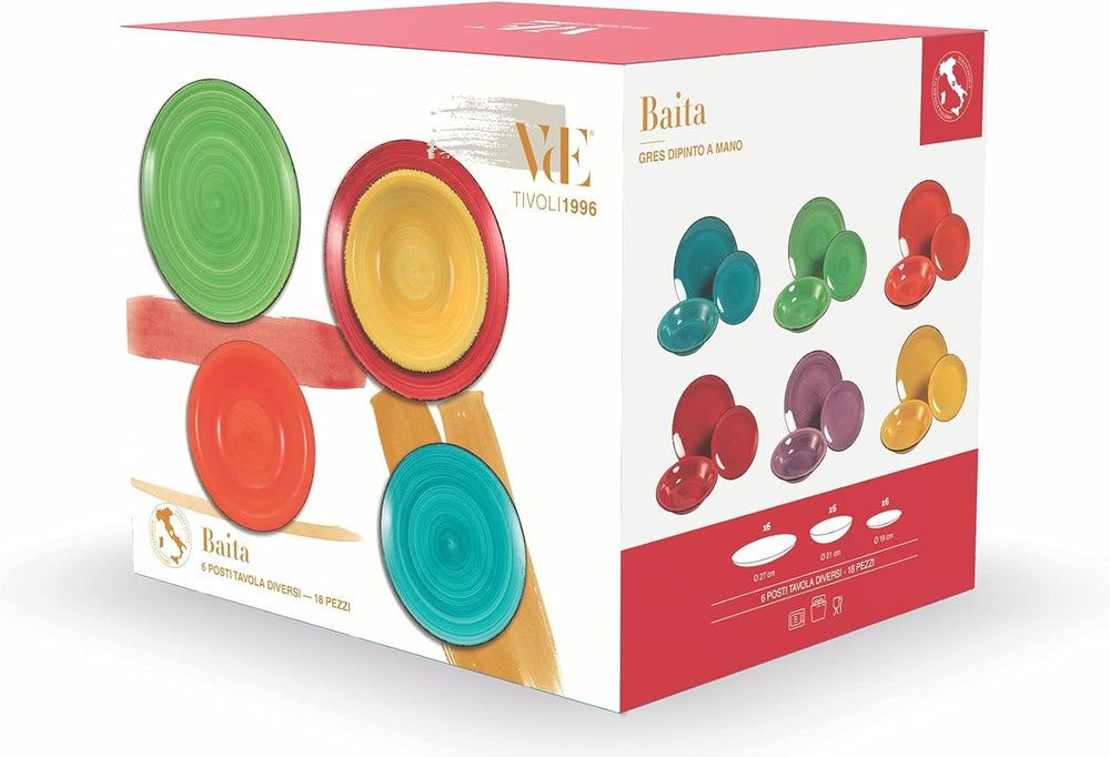 Villa d'Este Home Geschirrset Baita Multicolor 18-teilig / 6 Personen - 6 Speiseteller, 6 Frühstücksteller und 6 Suppenteller