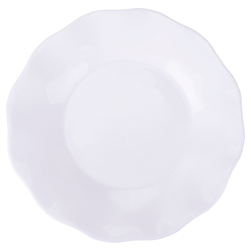 Villa d'Este Home Geschirrset Scallop Weiß Opalglas 18-teilig / 6 Personen - 6 Speiseteller, 6 Frühstücksteller und 6 Suppenteller