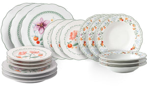Villa d'Este Home Geschirrset Cherry Flowers Baita 18-teilig / 6 Personen - 6 Speiseteller, 6 Frühstücksteller und 6 Suppenteller