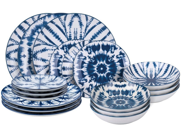 Villa d'Este Geschirrset The Blue Porzellan 18-teilig / 6 Personen - 6 Speiseteller, 6 Frühstücksteller und 6 Suppenteller