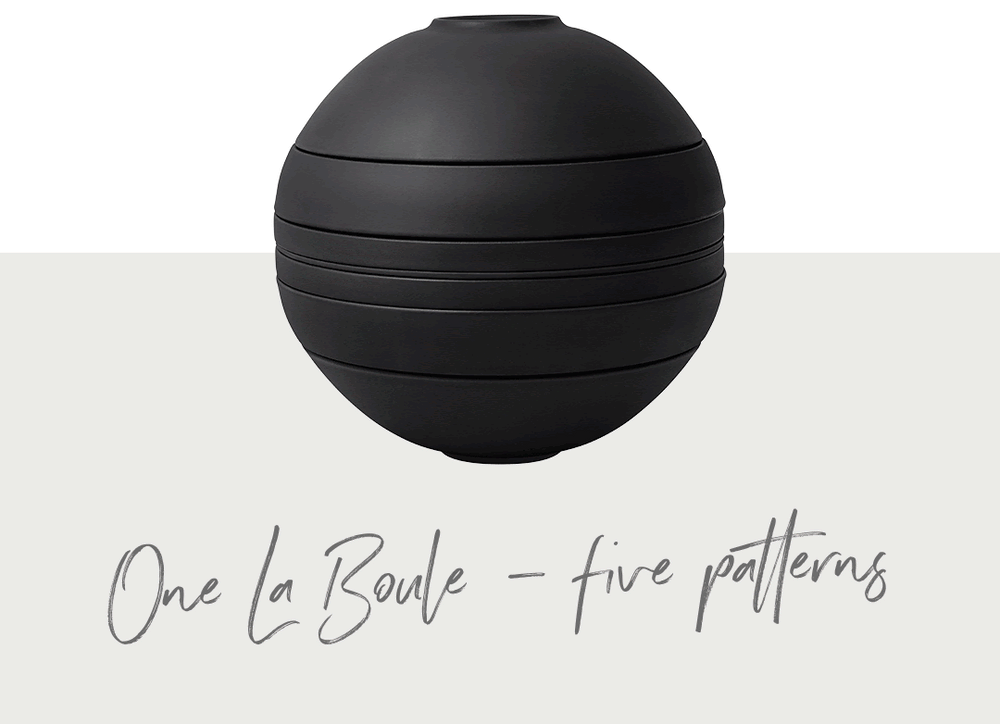 Villeroy & Boch Geschirrset La Boule Schwarz / Weiß 7-teilig / 2 Personen - 2 Schalen, 2 Teller, 2 Universalplatten und 1 Servierschale