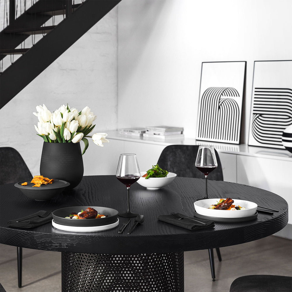 Villeroy & Boch Geschirrset La Boule Schwarz / Weiß 7-teilig / 2 Personen - 2 Schalen, 2 Teller, 2 Universalplatten und 1 Servierschale