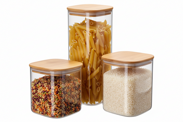 Cookinglife Vorratsglas-Set – Glas mit Bambusdeckel – Zur Aufbewahrung von trockenen Zutaten – 3-teilig