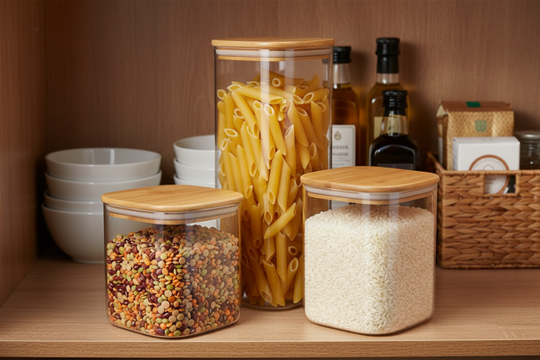 Cookinglife Vorratsglas-Set – Glas mit Bambusdeckel – Zur Aufbewahrung von trockenen Zutaten – 3-teilig