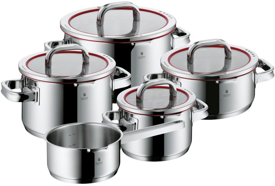 WMF Topfset Function 4  – Edelstahl – 5-teilig – Stielkasserolle ø 16, 20, 20 und 24 cm sowie Stielkasserolle ø 16 cm
