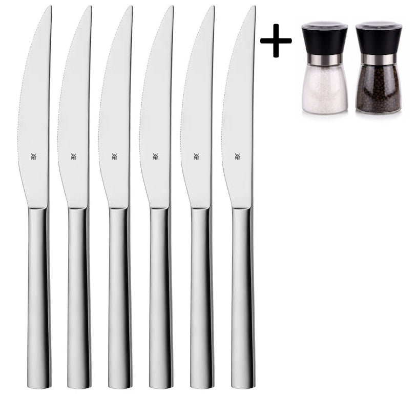 WMF Steakmesser Nuova - 6 Stück - Inklusive GRATIS Cookinglife Pfeffer- und Salzmahlerset