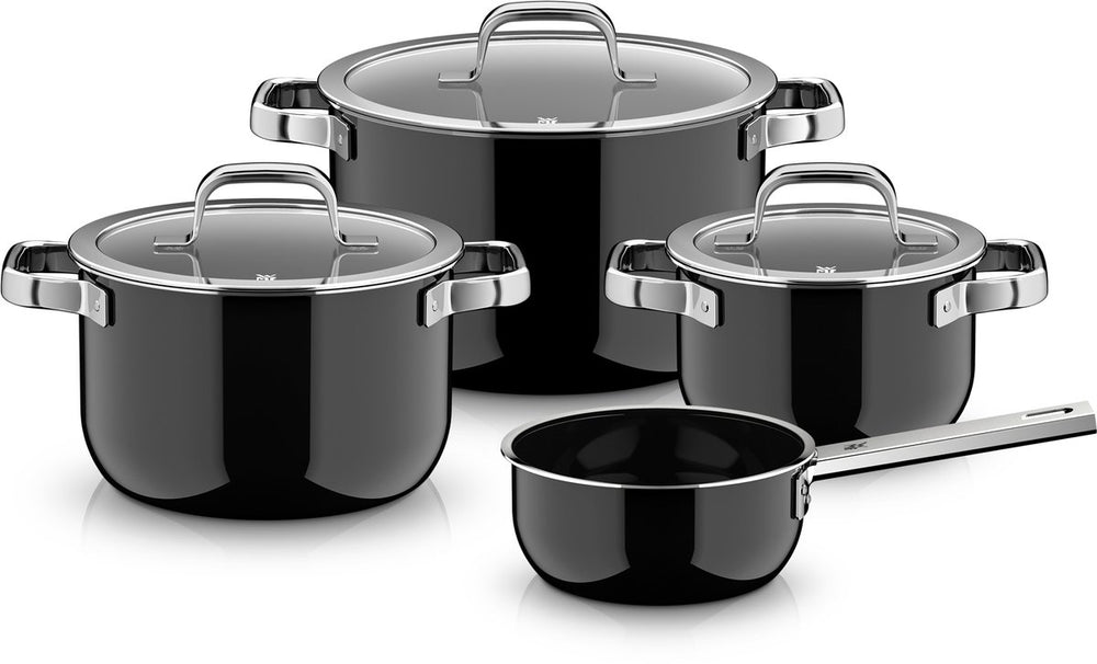WMF Topfset Fusiontec 2.0 Mineral Pro Schwarz 4-teilig - Kochtöpfe ø 16, 20, 24 cm & Stieltopf ø 16 cm