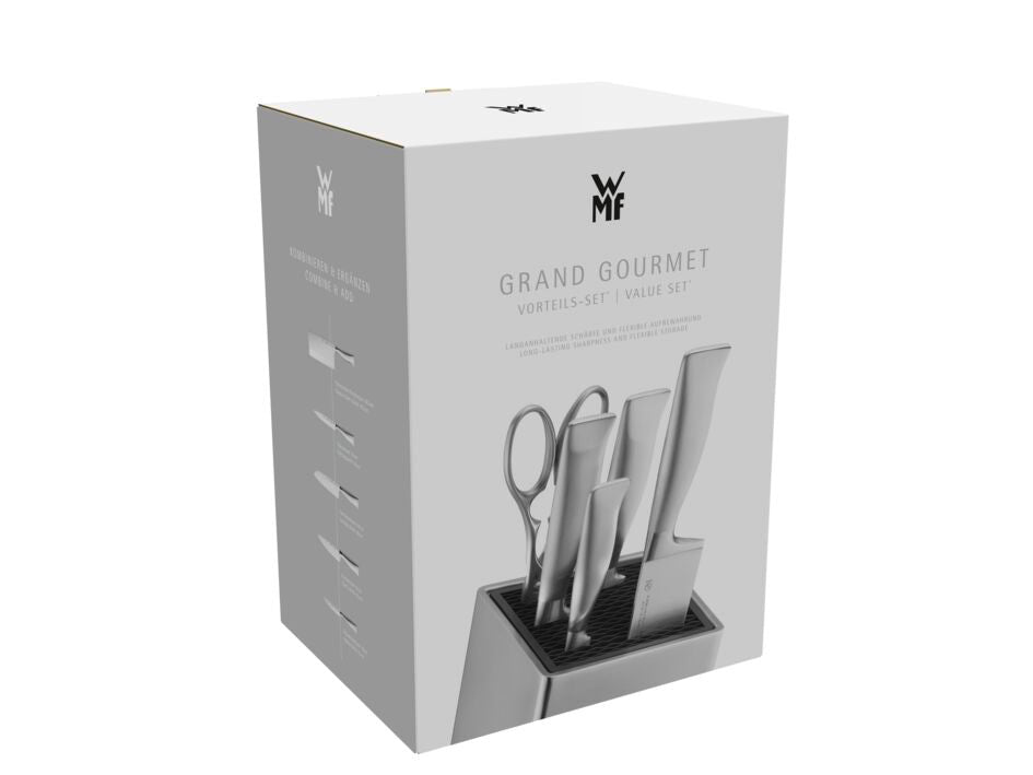 WMF Messerblock Grand Gourmet 6-teilig - Komplett aus Edelstahl - Performance Cut