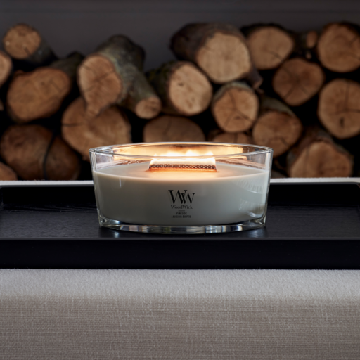 WoodWick Duftkerze Ellipse Fireside - 9 cm / 19 cm - Duftkerze im Glas - Holzdocht