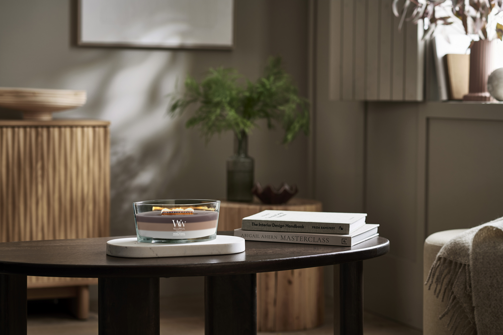 WoodWick Duftkerze Ellipse Trilogy Radiant Cashmere - 9 cm / 19 cm - Duftkerze im Glas - Holzdocht