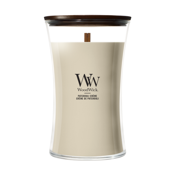 WoodWick Duftkerze Large Patchouli Crème - 18 cm / ø 10 cm - Duftkerze im Glas - Holzdocht