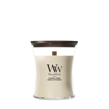 WoodWick Duftkerze Medium Patchouli Crème - 11 cm / ø 10 cm - Duftkerze im Glas - Holzdocht