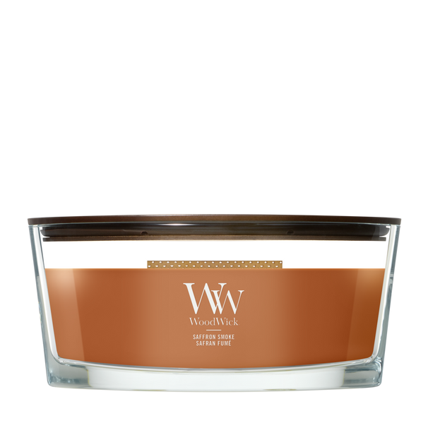 WoodWick Duftkerze Ellipse Saffron Smoke - 9 cm / 19 cm - Duftkerze im Glas - Holzdocht
