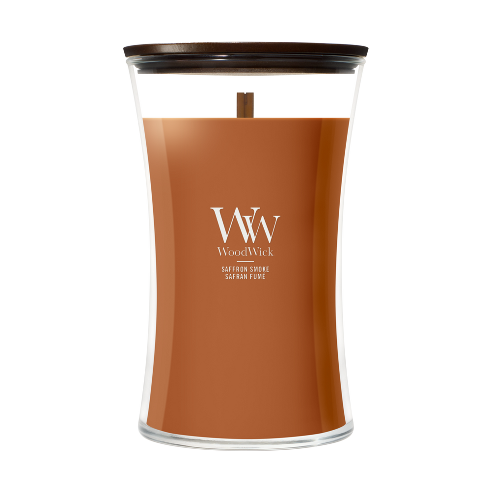 WoodWick Duftkerze Large Saffron Smoke - 18 cm / ø 10 cm - Duftkerze im Glas - Holzdocht