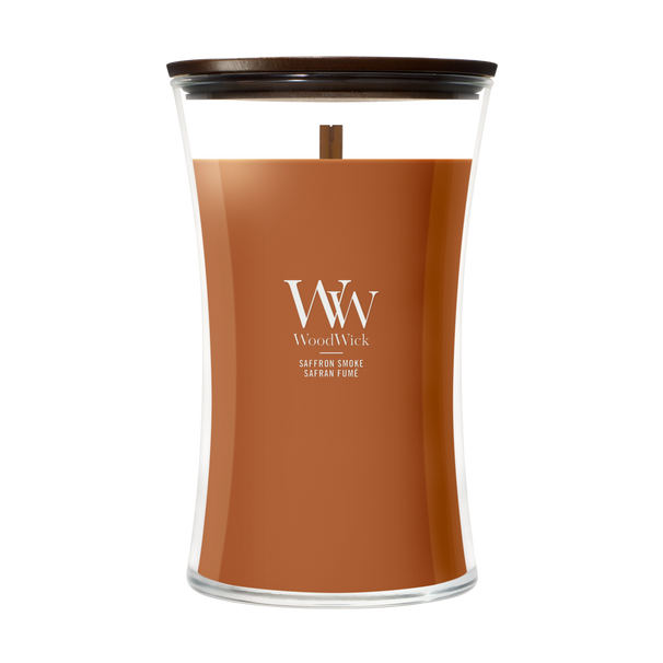 WoodWick Duftkerze Large Saffron Smoke - 18 cm / ø 10 cm - Duftkerze im Glas - Holzdocht