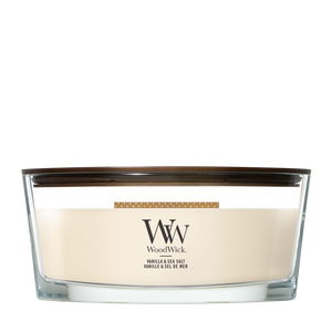 WoodWick Duftkerze Ellipse Vanilla & Sea Salt - 9 cm / 19 cm - Duftkerze im Glas - Holzdocht