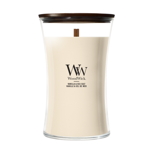 WoodWick Duftkerze Large Vanilla & Sea Salt - 18 cm / ø 10 cm - Duftkerze im Glas - Holzdocht