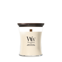 WoodWick Duftkerze Medium Vanilla & Sea Salt - 11 cm / ø 10 cm - Duftkerze im Glas - Holzdocht