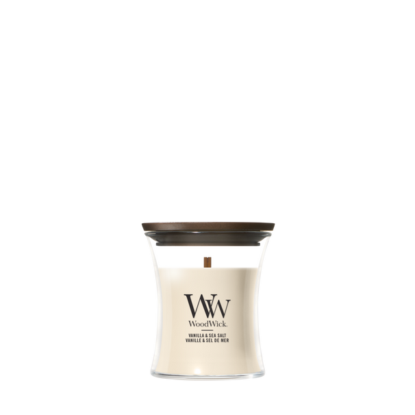 WoodWick Duftkerze Mini Vanilla & Sea Salt - 8 cm / ø 7 cm - Duftkerze im Glas - Holzdocht