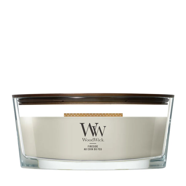 WoodWick Duftkerze Ellipse Fireside - 9 cm / 19 cm - Duftkerze im Glas - Holzdocht