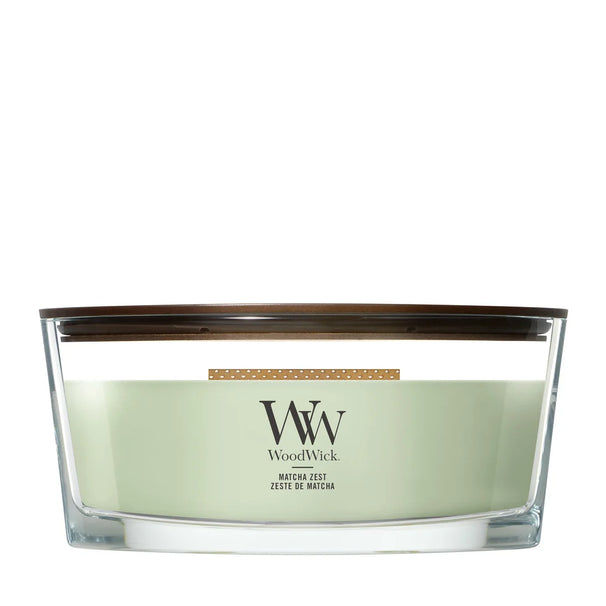 WoodWick Duftkerze Ellipse Matcha Zest - 9 cm / 19 cm - Duftkerze im Glas - Holzdocht