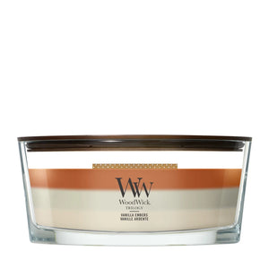 WoodWick Duftkerze Ellipse Trilogy Vanilla Embers - 9 cm / 19 cm - Duftkerze im Glas - Holzdocht