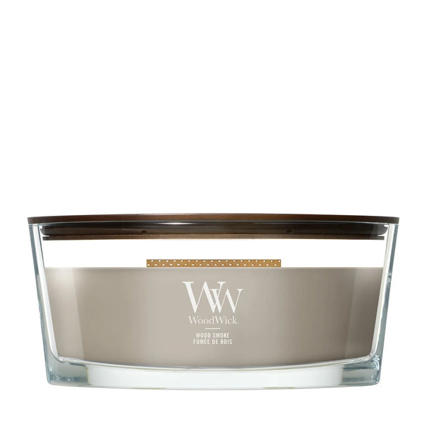 WoodWick Duftkerze Ellipse Wood Smoke - 9 cm / 19 cm - Duftkerze im Glas - Holzdocht