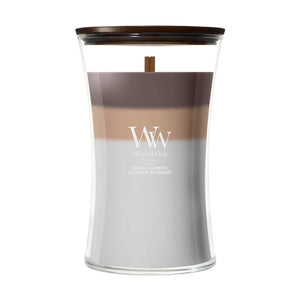WoodWick Duftkerze Large Trilogy Radiant Cashmere - 18 cm / ø 10 cm - Duftkerze im Glas - Holzdocht